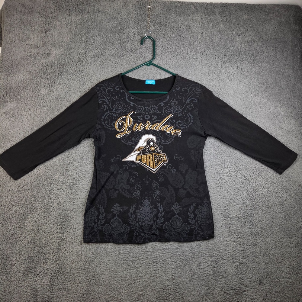 Purdue Boilermakers Shirt Women's Medium Black 3/4 Sleeve Embellished Football
